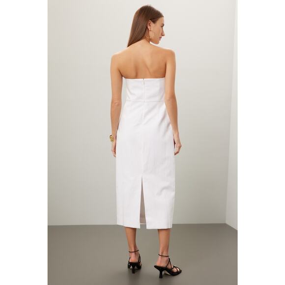 MARA HOFFMAN White Linen A-Line Strapless Bloom Bodice Maia Dress size 10 - Picture 2 of 15